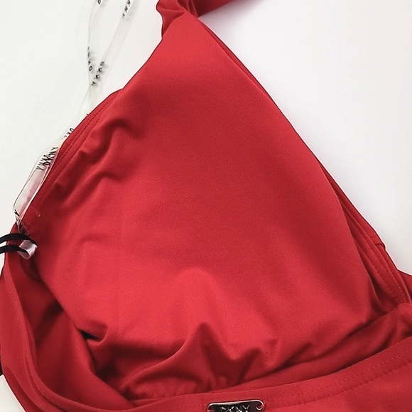 DKNY Women's Red Halter Tankini Top V Neck Padded Cups 4-Way Stretch Sz M - Picture 4 of 11